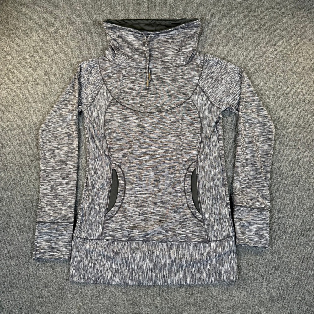 Prana Breathe Gray Funnel Neck Pullover Sweatshirt Thumbholes Womens S 3234